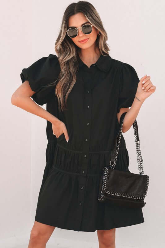 Cassidy Button Down Puff Sleeve Dress