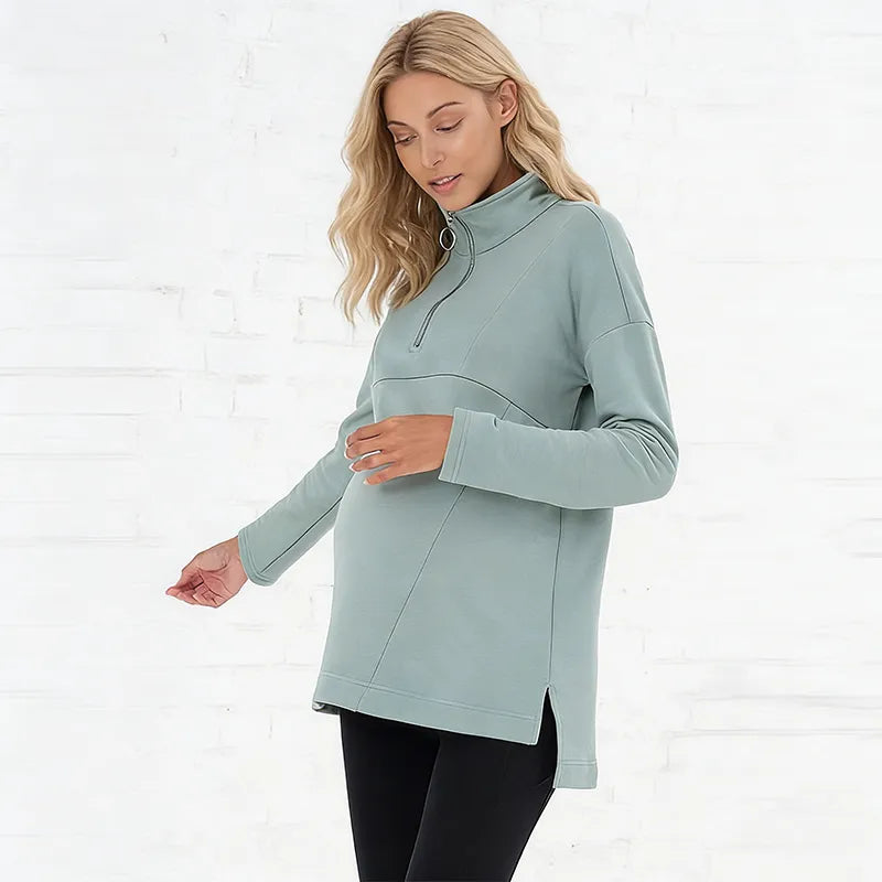 Organic Cotton Maternity & Nursing Sweatshirt – Half-Zip Pullover