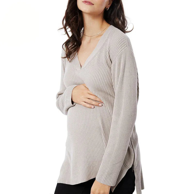 Bamboo Ribbed Maternity & Nursing Sweater – Side Zip Longline Knit