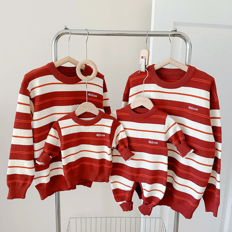 Red & White Striped Family Sweater – Adults' Top