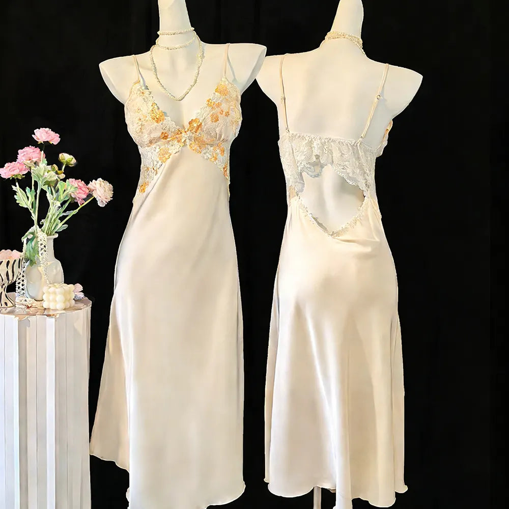 French-Style Lace Back Cami Nightgown