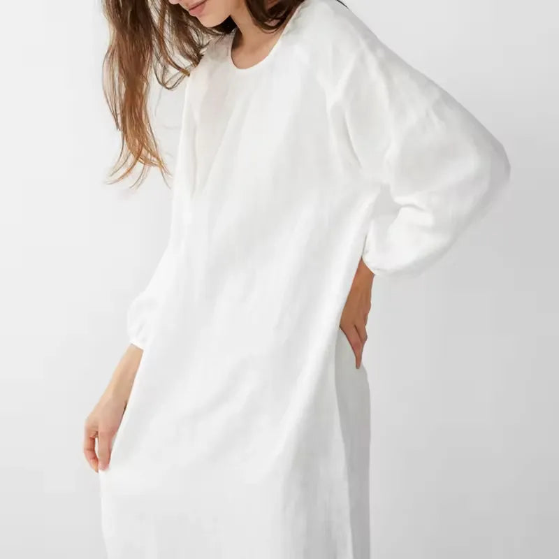 Organic Cotton Maternity & Nursing Midi Dress – Raglan Sleeve Long Sleeve Gown