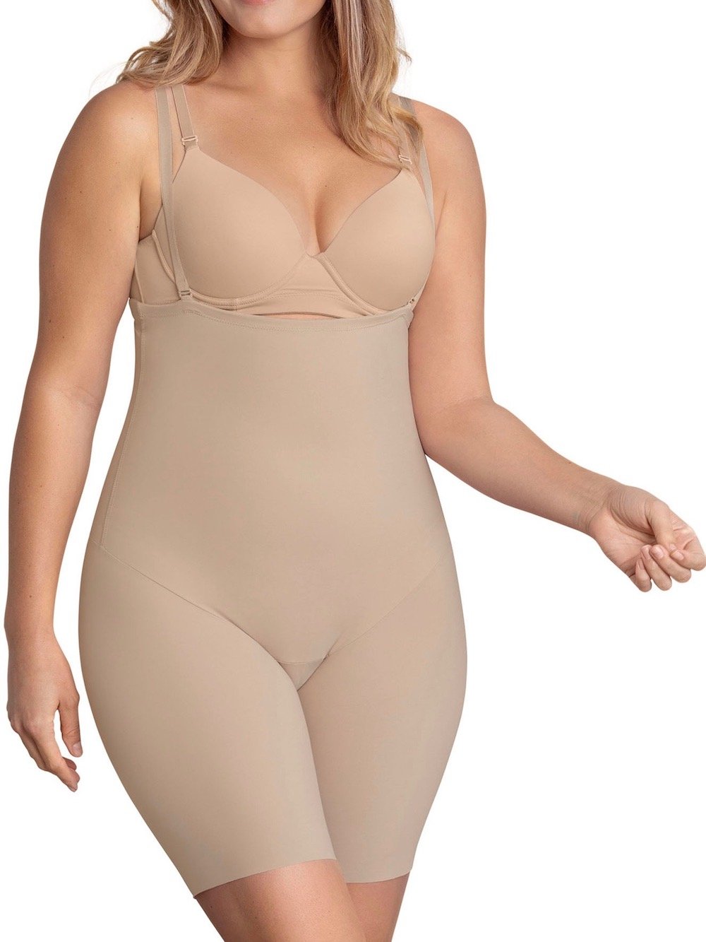 Leonisa Post Pregnancy & Nursing Invisible Strapless Mid Thigh Body Shaper with Moderate Compression 012951