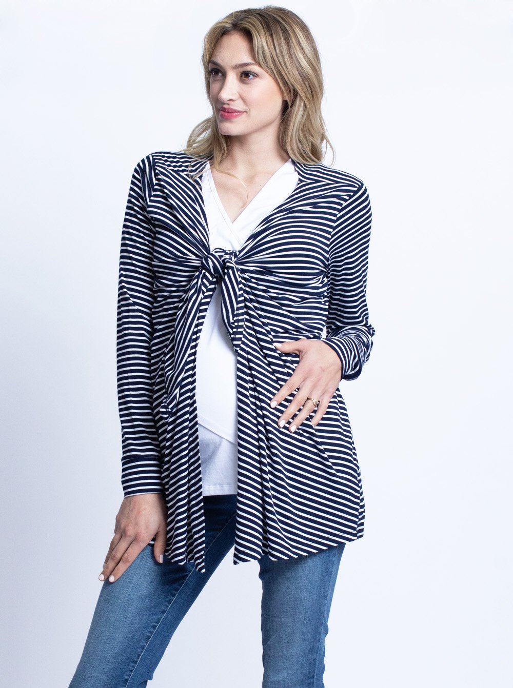 Maternity Waterfall Nursing Cover Cardigan - Navy Stripes