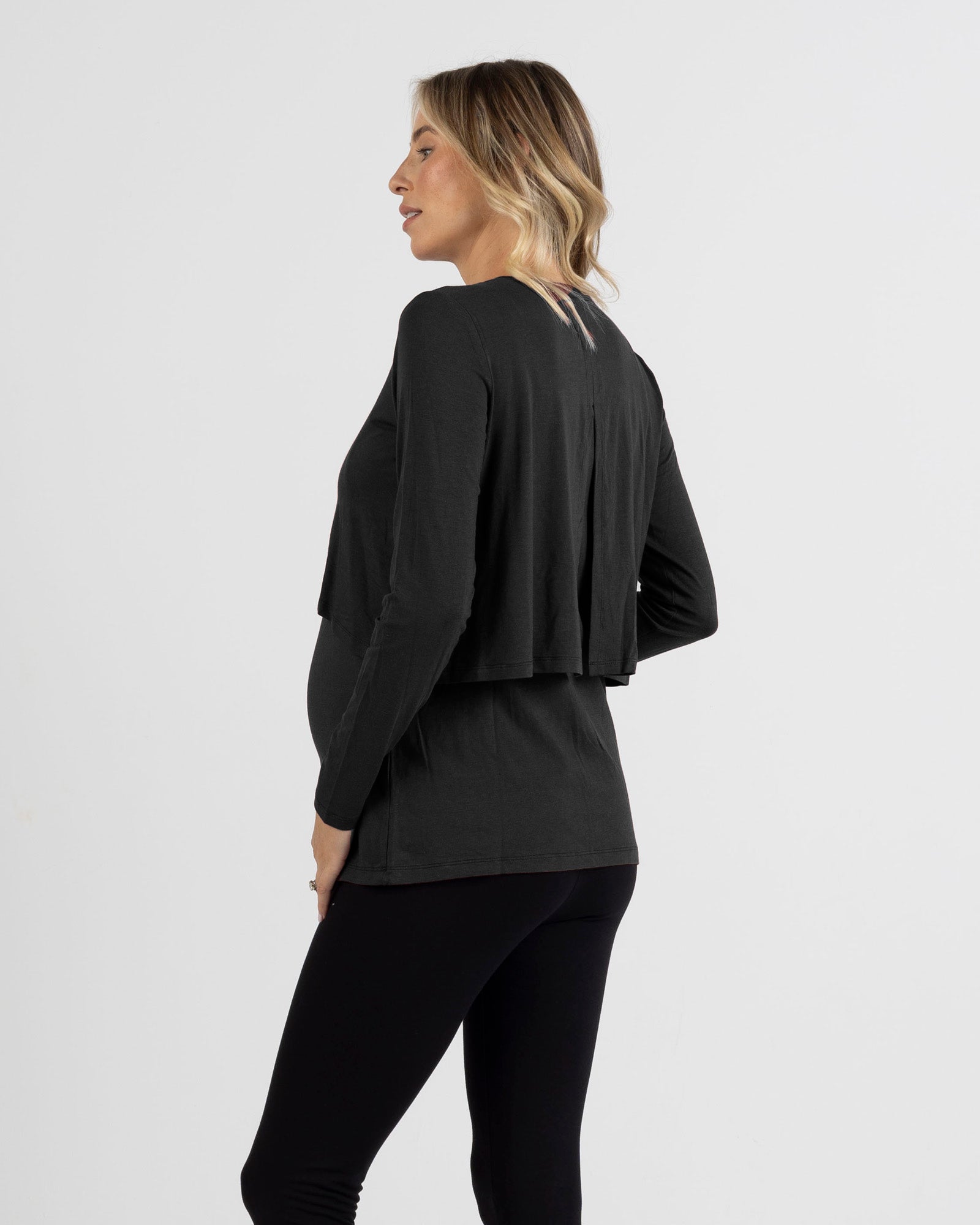 Bamboo Long Sleeve Maternity and Nursing Top in Black