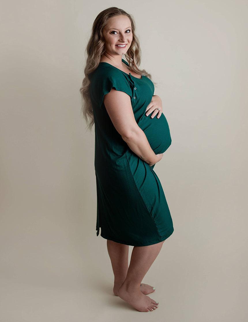 Forest Green Ribbed Labor & Delivery Gown