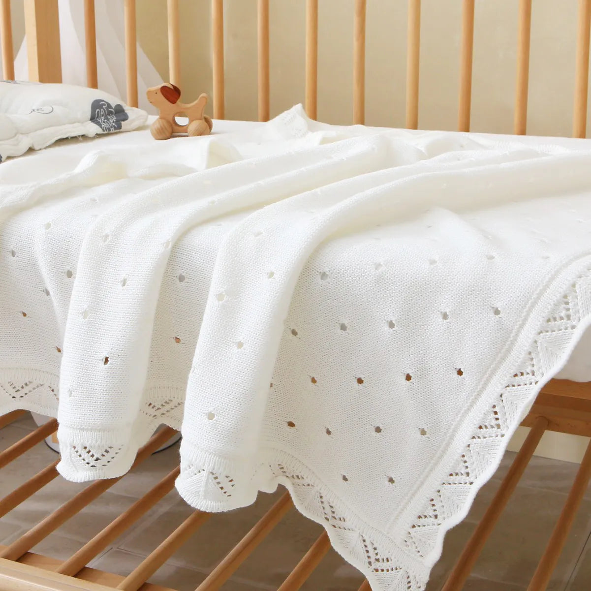 Newborn Knit Blanket – Cotton Openwork Lace Stroller & Receiving Blanket
