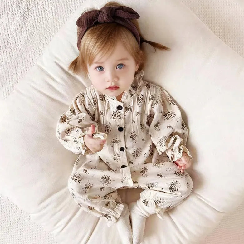 Floral Long-Sleeve Baby Romper for Fall – Newborn & Early Baby