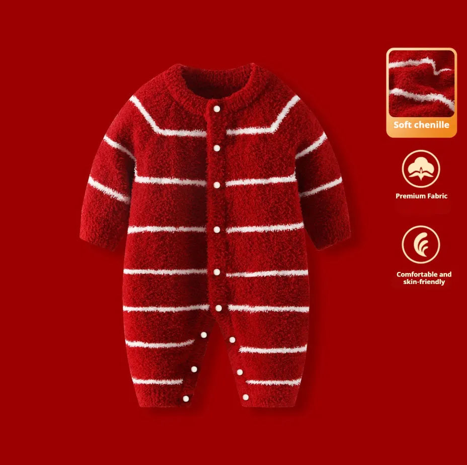 Plush Fleece Lined Baby Bodysuit – Winter Warmth for Newborns