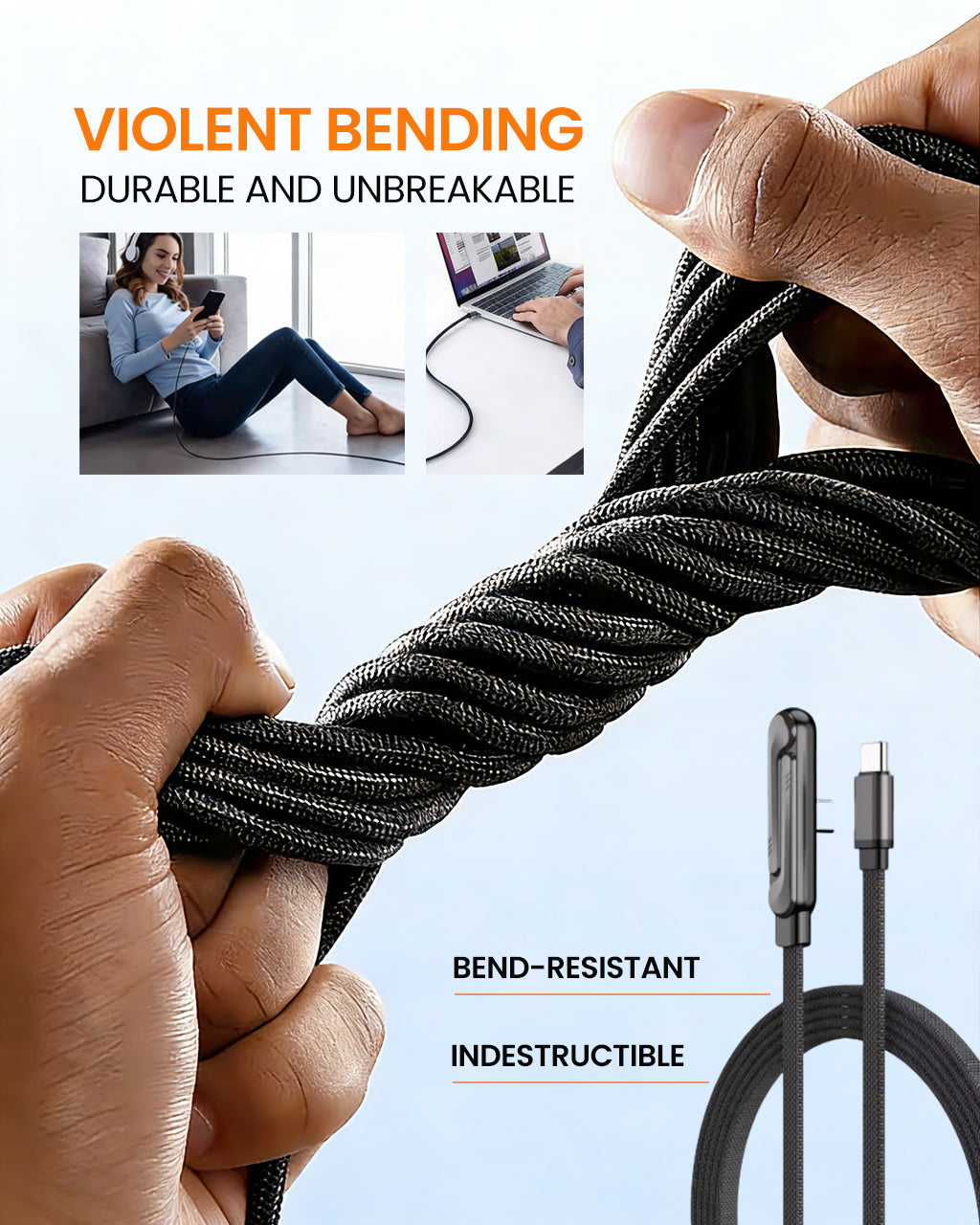 240W USB-C Fast Charging Cable – 90° Angle, Braided, Foldable Phone Stand