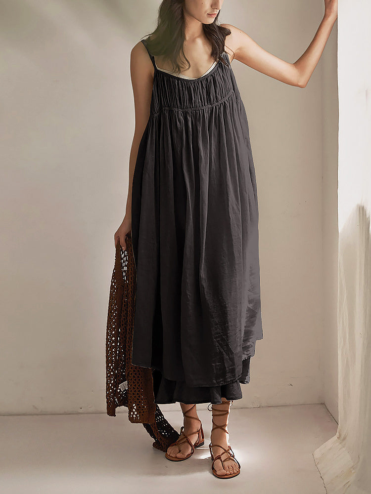 Backless Crinkle Maternity Dress – Relaxed Minimalist Summer Maxi Dress
