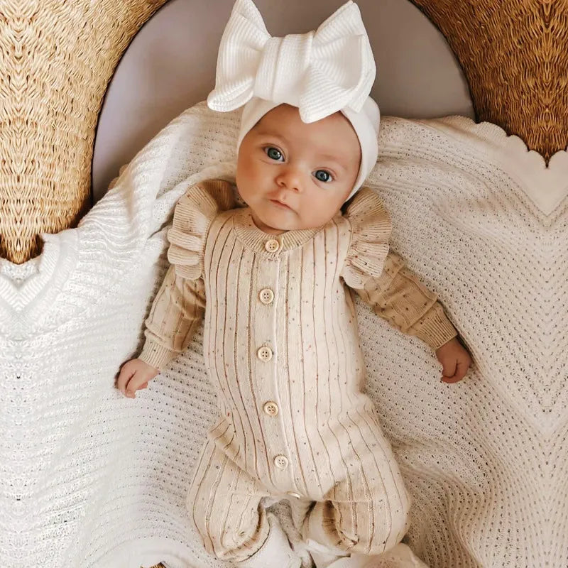 Baby Knit Romper for Fall & Winter – Ruffle Trim One-Piece