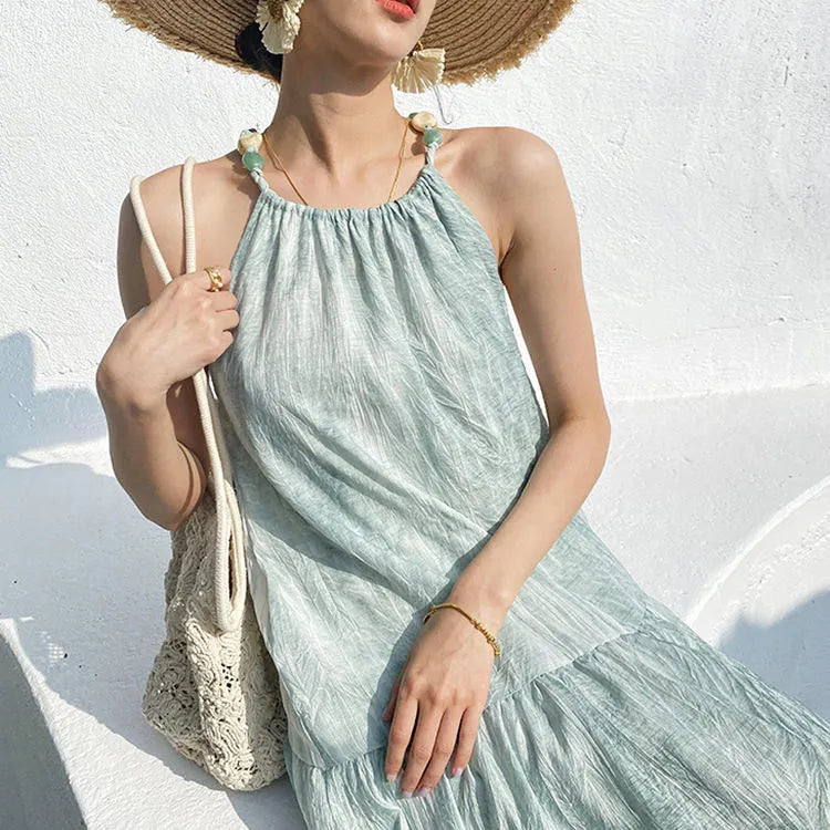 Vintage Sleeveless Hemp Blend Maternity & Nursing Maxi Dress