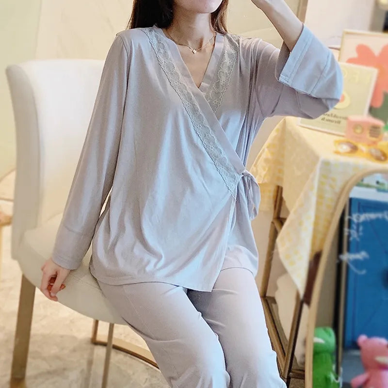 Labor & Delivery Cotton Maternity & Nursing 2-Piece Set