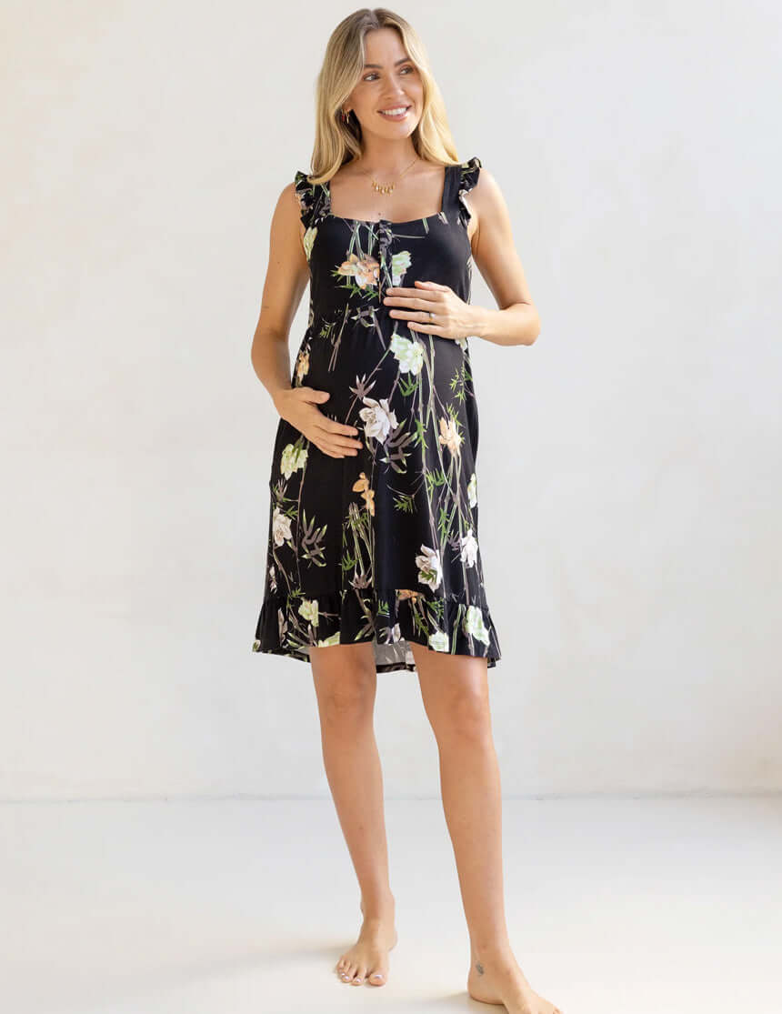 Grace Labor & Nursing Nightgown | Black Floral