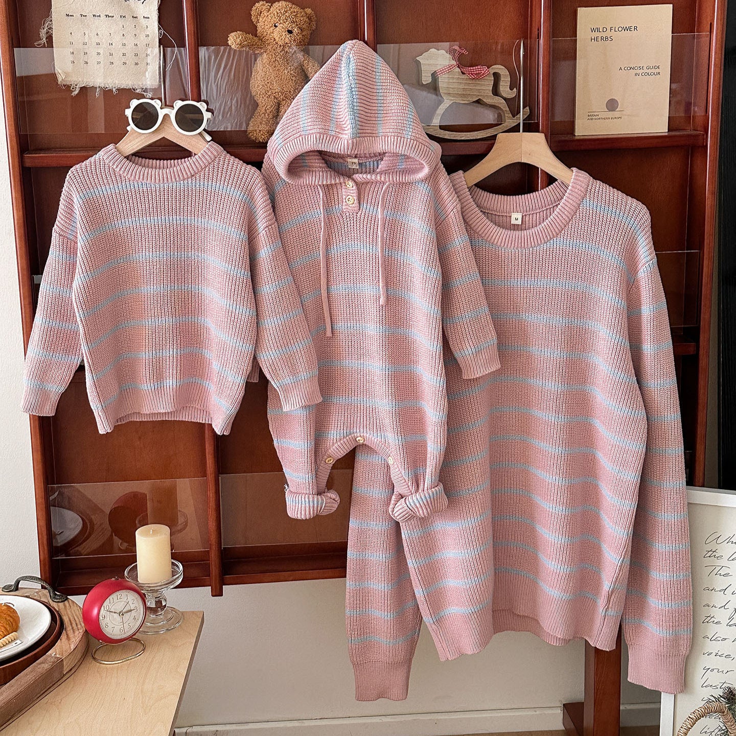Striped Family Knit Set – Baby Hooded Romper