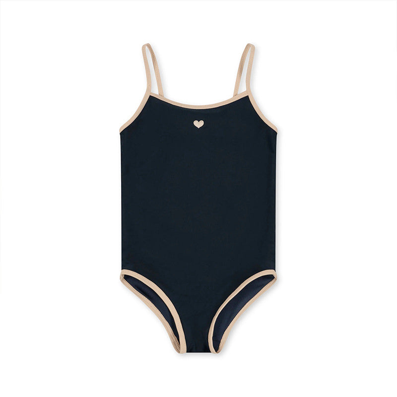 Girls’ Heart Embroidered One-Piece Swimsuit – Quick-Dry Cami Style