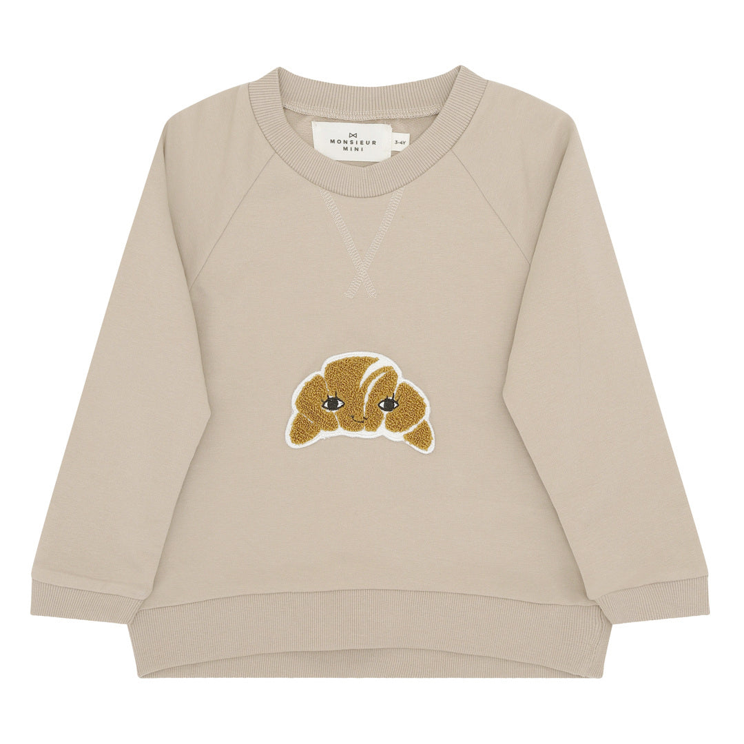 Kids Croissant Print Sweatshirt – Cotton Long Sleeve Pullover