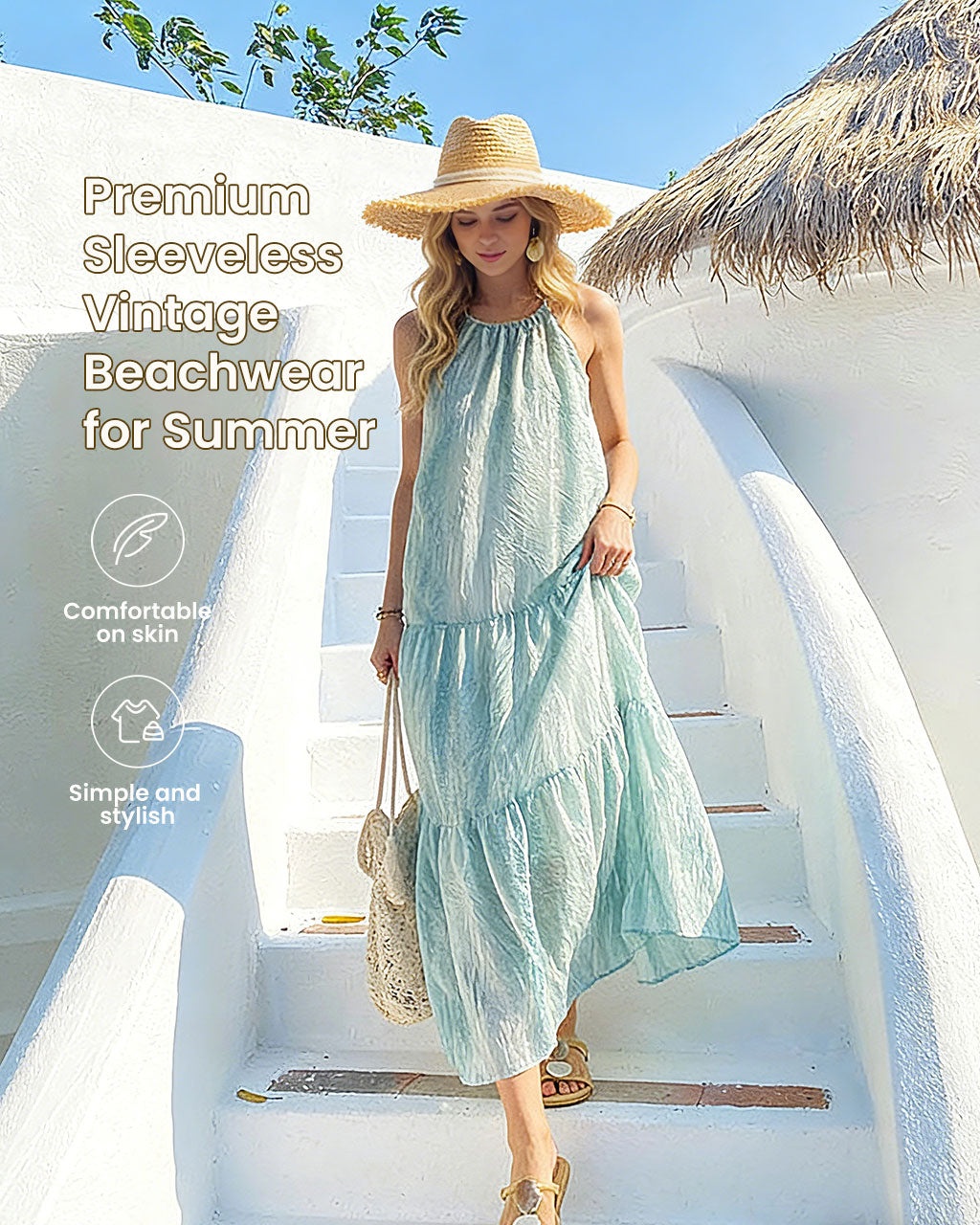 Vintage Sleeveless Hemp Blend Maternity & Nursing Maxi Dress