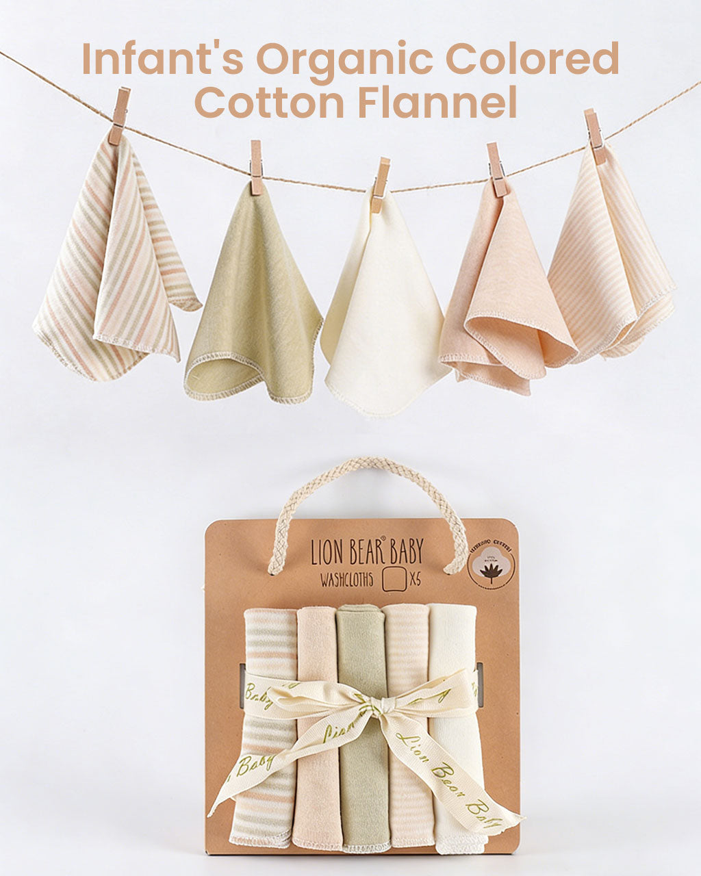 Organic Cotton Baby Washcloths – 5-Pack, Undyed, Multi-Purpose Face & Hand Towels