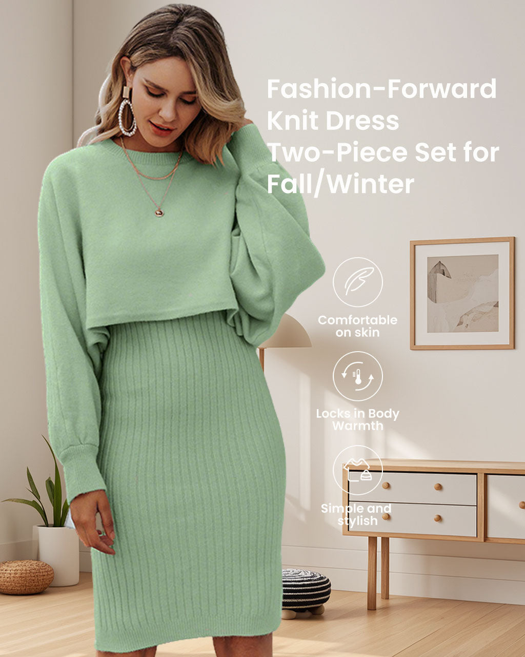 Knit Two-Piece Dress Set – Pullover Sweater Maternity & Nursing Dress