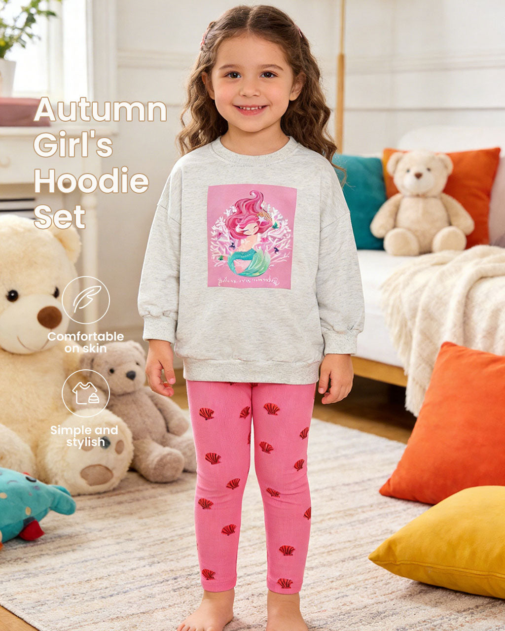 Girls’ Cotton Sweatshirt & Jogger Set – 2-Piece Long Sleeve Outfit