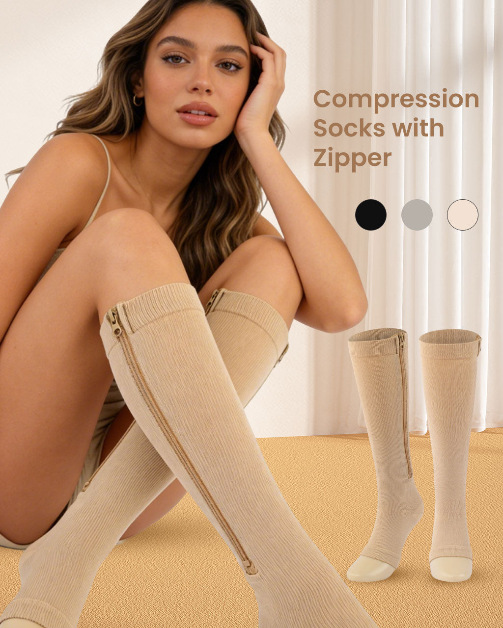 Zippered Graduated Compression Socks for Maternity & Nursing