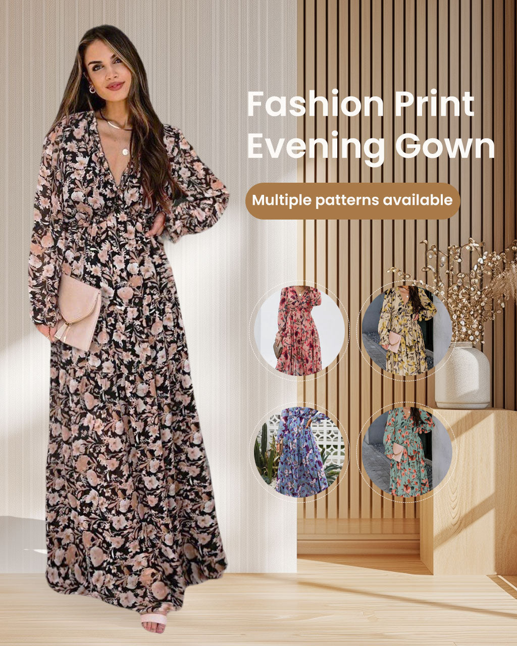 Maternity & Nursing Long Sleeve Floral Maxi Dress – Elegant Evening Dress
