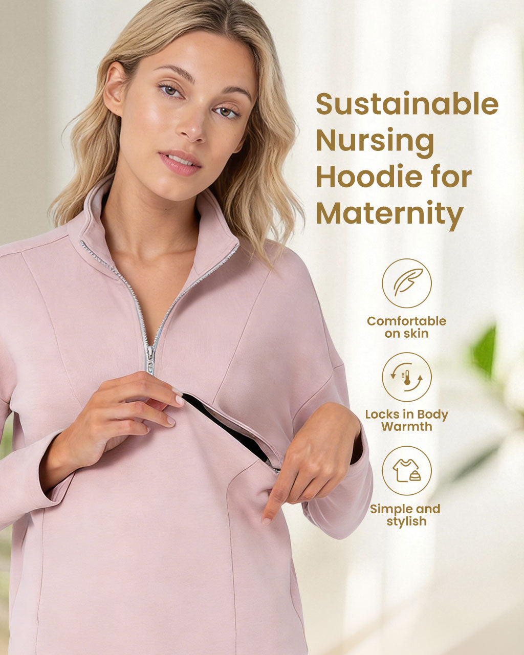 Organic Cotton Maternity & Nursing Sweatshirt – Half-Zip Pullover