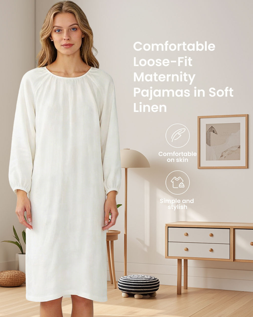 Organic Cotton Maternity & Nursing Midi Dress – Raglan Sleeve Long Sleeve Gown