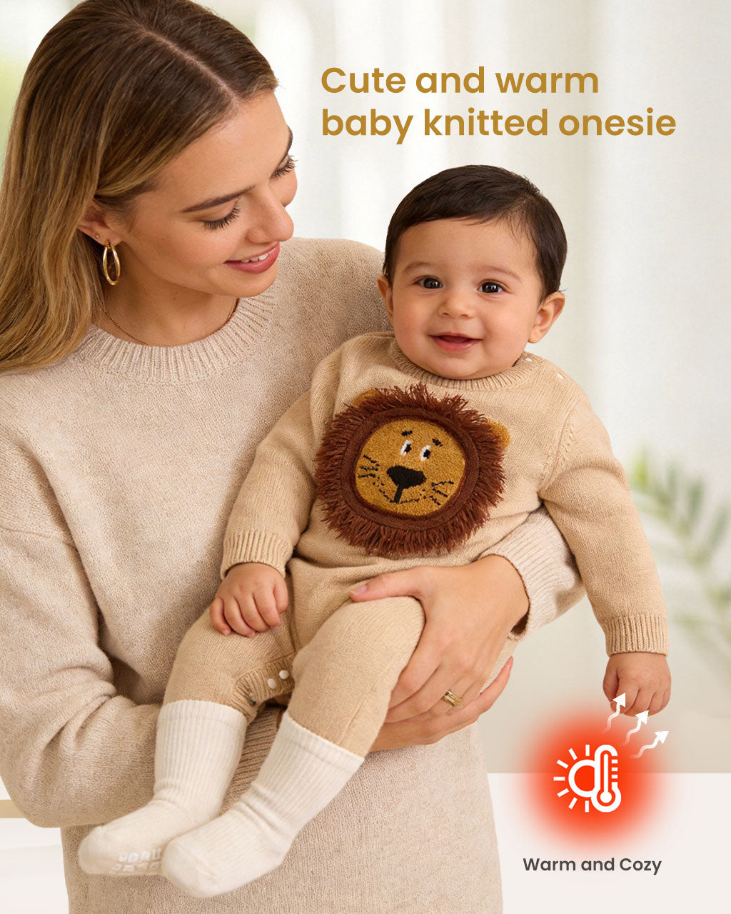 Knit Lion-Themed Baby Romper – Autumn Cozy Outfit