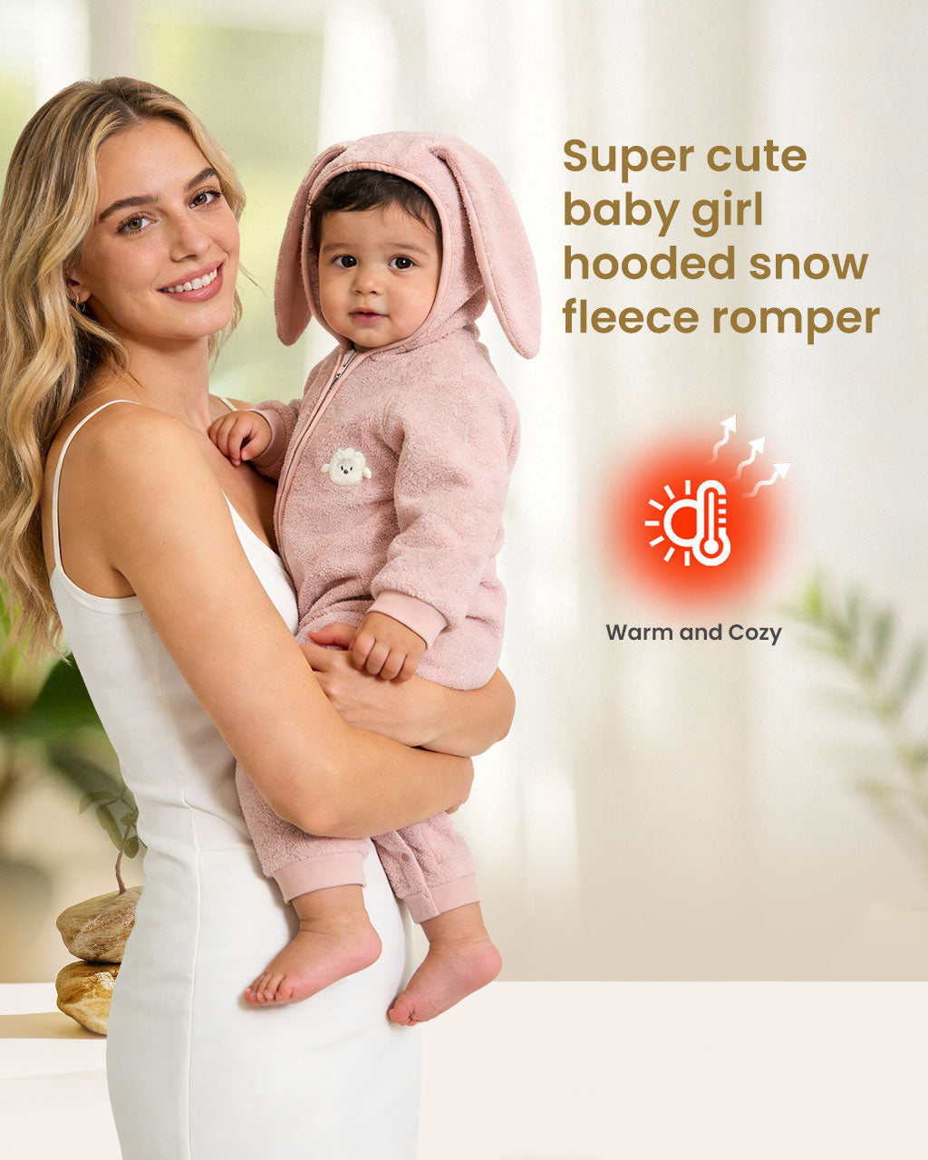 Hooded Bunny Ear Fleece Baby Romper for Fall & Winter