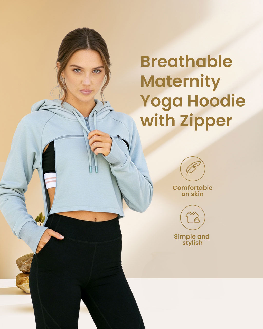 Maternity & Nursing Zip Hoodie – French Terry Active Top