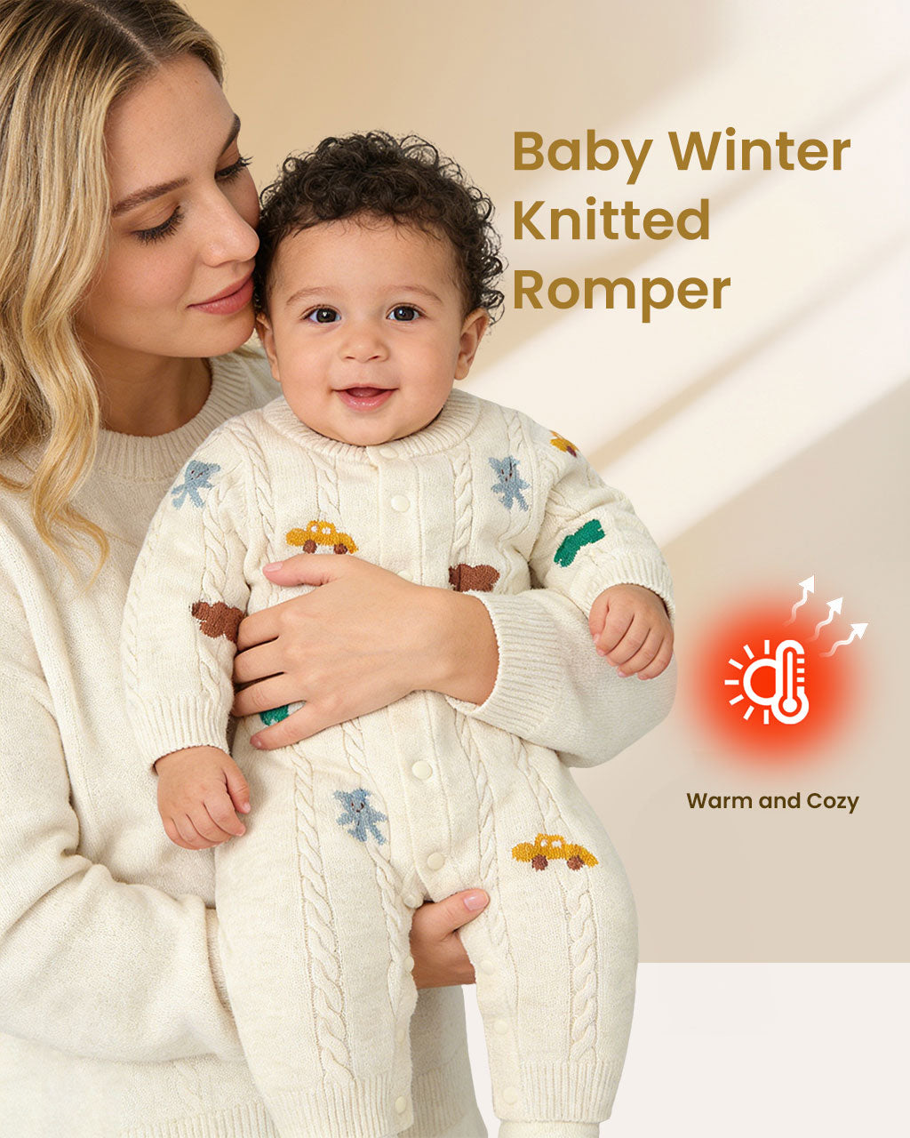 Jacquard Knit Long-Sleeve Baby Bodysuit – Newborn Fall/Winter