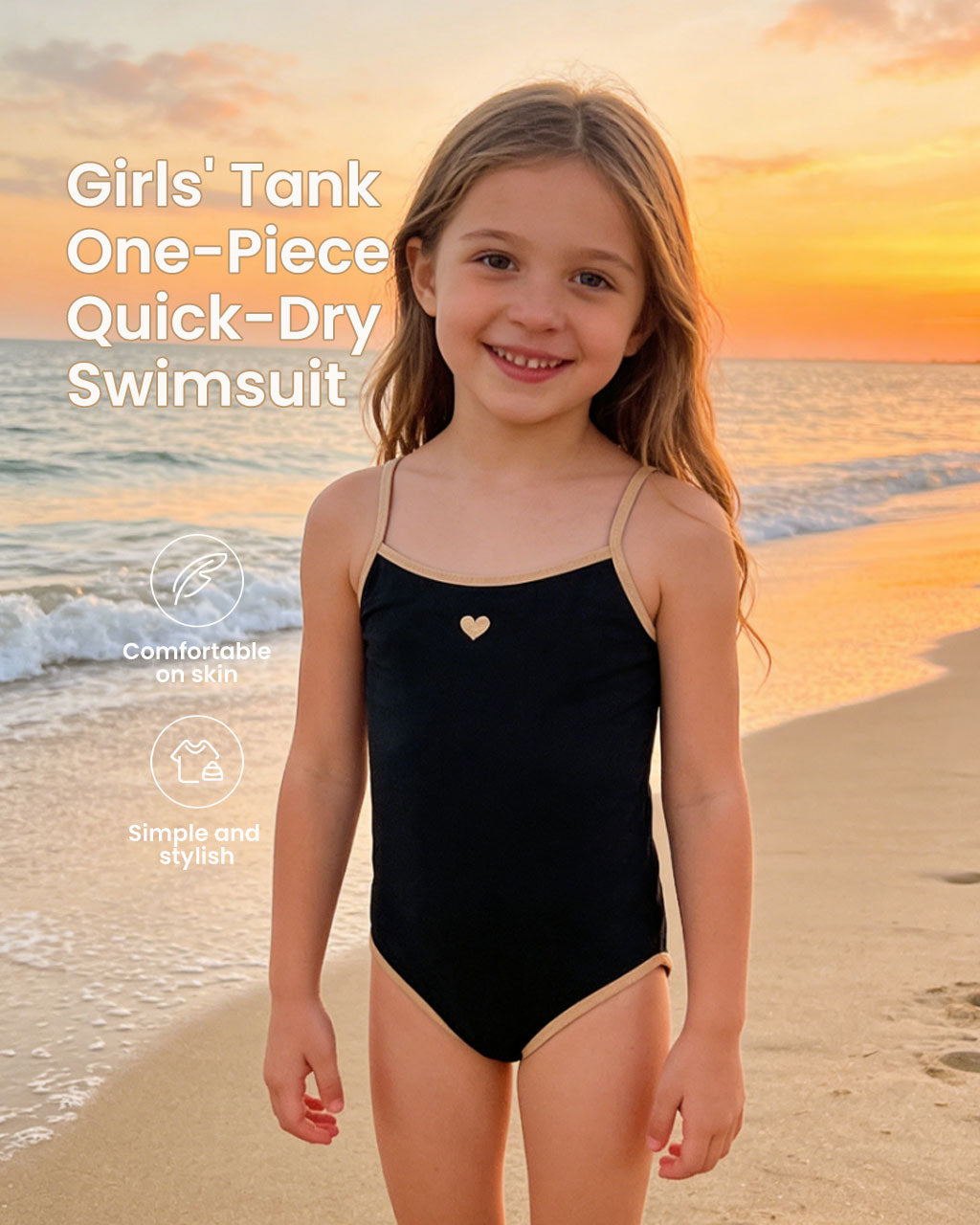 Girls’ Heart Embroidered One-Piece Swimsuit – Quick-Dry Cami Style