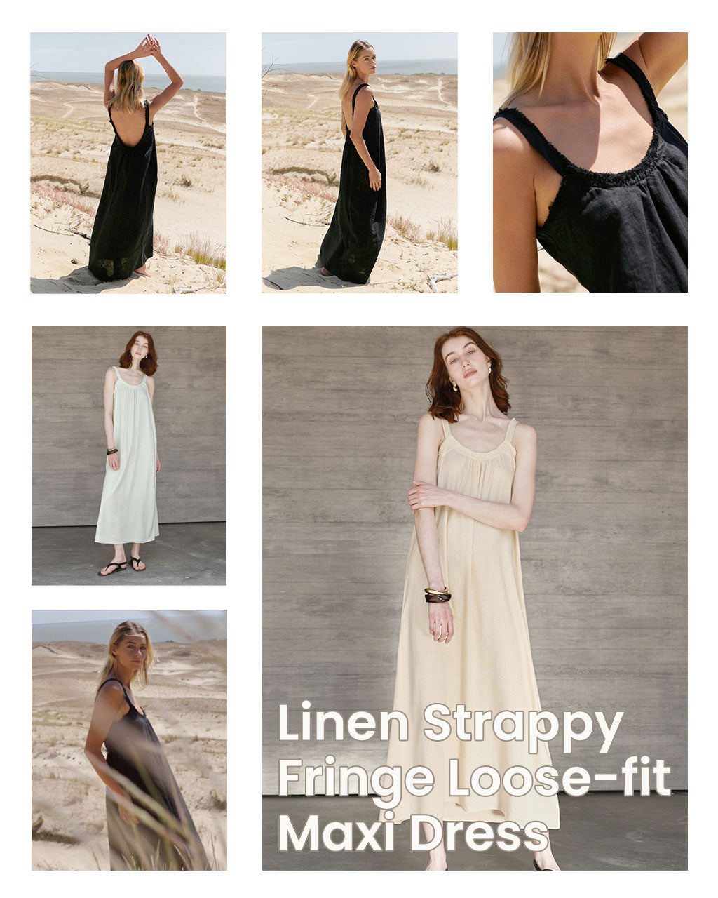 Linen Blend Fringe Strap Maternity Maxi Dress – Relaxed Summer Vacation Dress