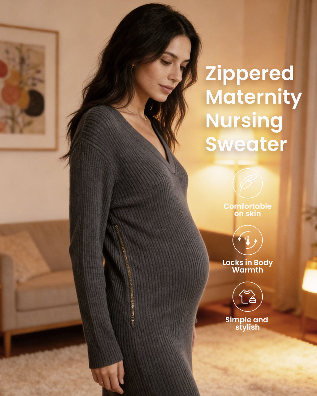 Bamboo Ribbed Maternity & Nursing Sweater – Side Zip Longline Knit