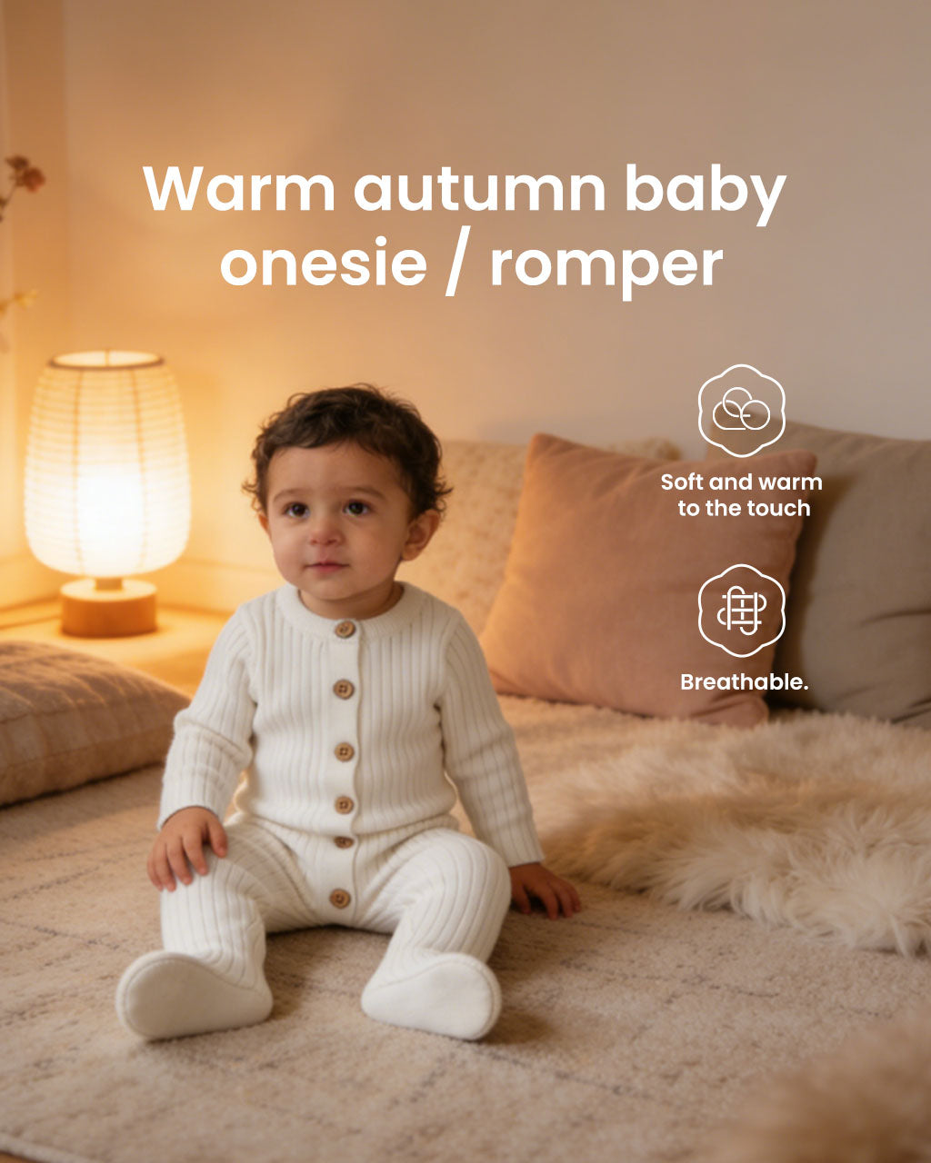 Baby Knit Romper for Spring & Fall – Button-Front One-Piece