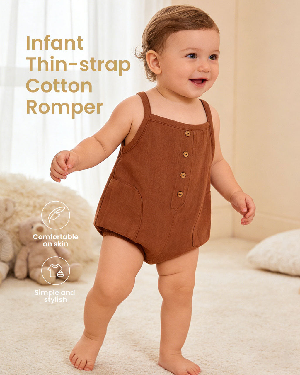 Baby Cotton Cami Romper – Lightweight Sleeveless Footed Onesie