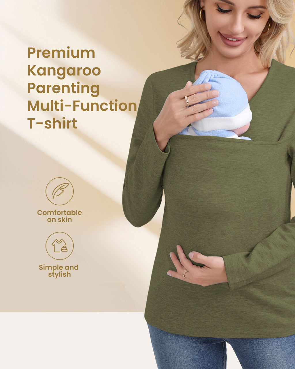 Thickened Kangaroo Mom & Dad Long Sleeve Multi-Functional Tee