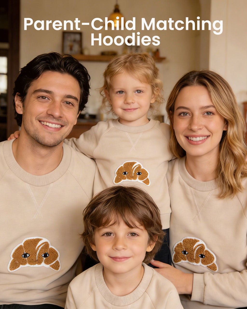 Kids Croissant Print Sweatshirt – Cotton Long Sleeve Pullover