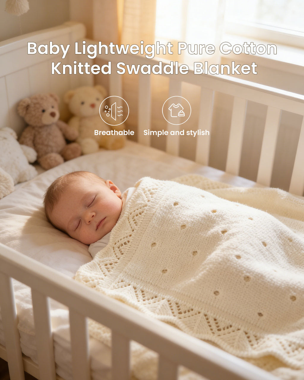 Newborn Knit Blanket – Cotton Openwork Lace Stroller & Receiving Blanket