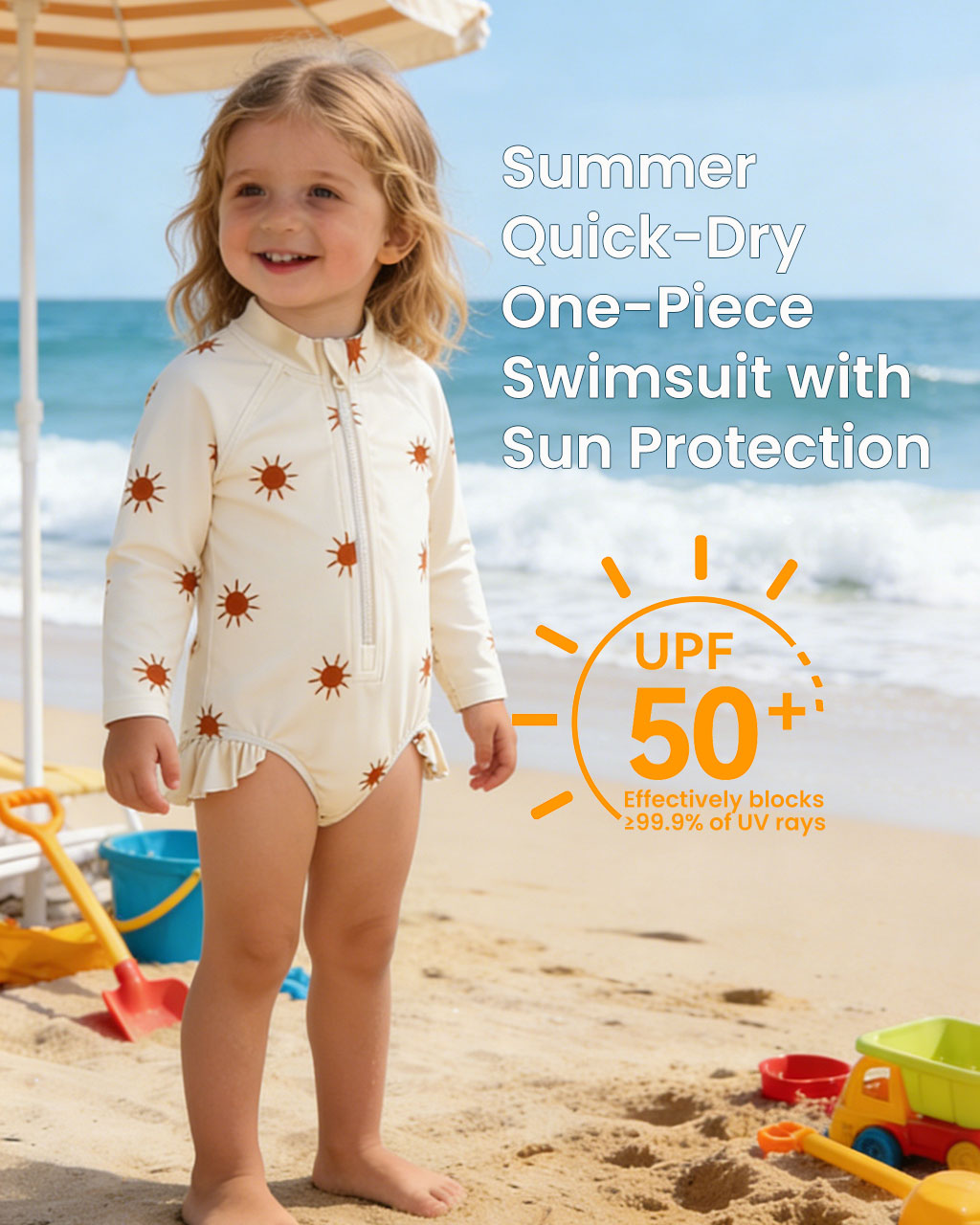 Baby Summer Swimsuit – UPF50+ Quick-Dry Sunsuit with Ruffle Trim
