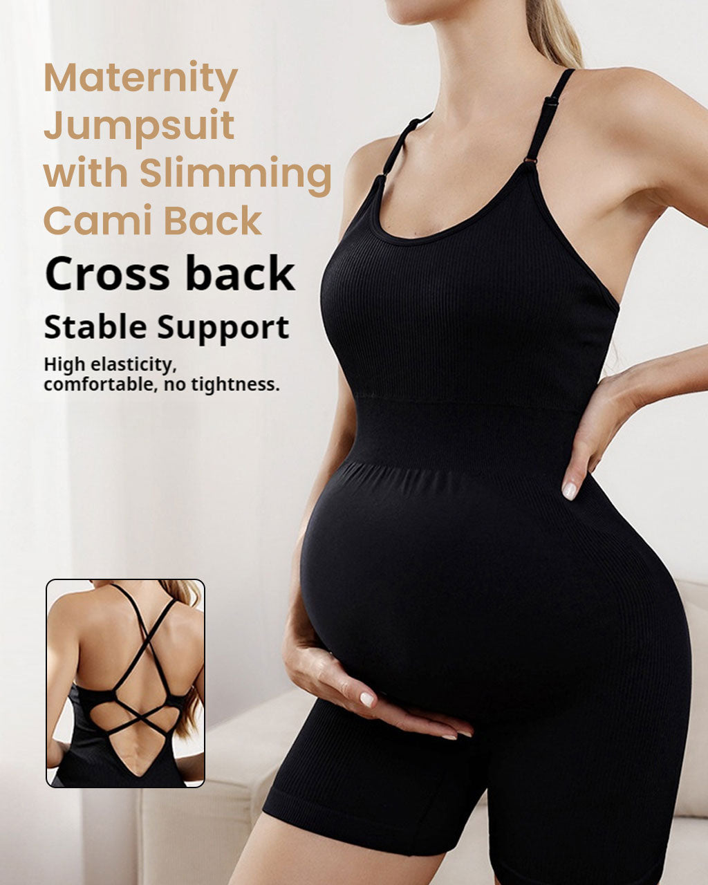 Cross-Back Maternity One-Piece Romper with Built-In Belly Support