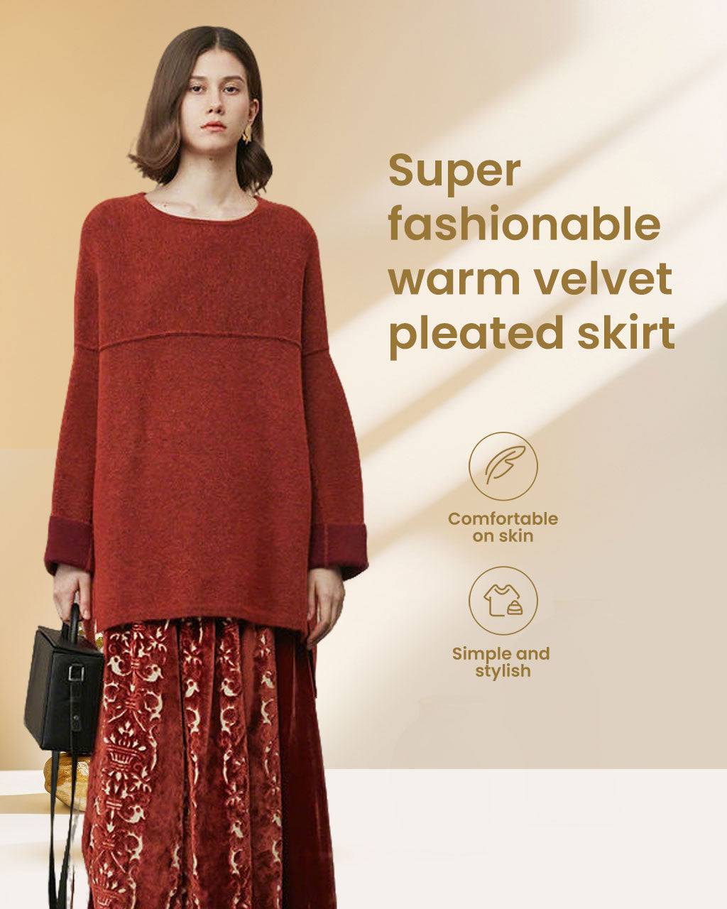 Gold Velvet Pleated Maxi Skirt Maternity & Nursing Dress