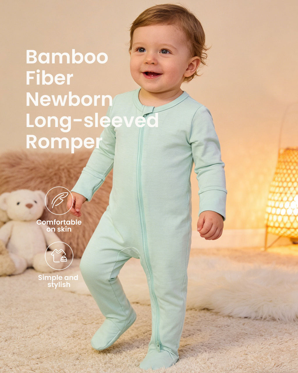 Bamboo Baby Zip Romper – Long Sleeve Footie