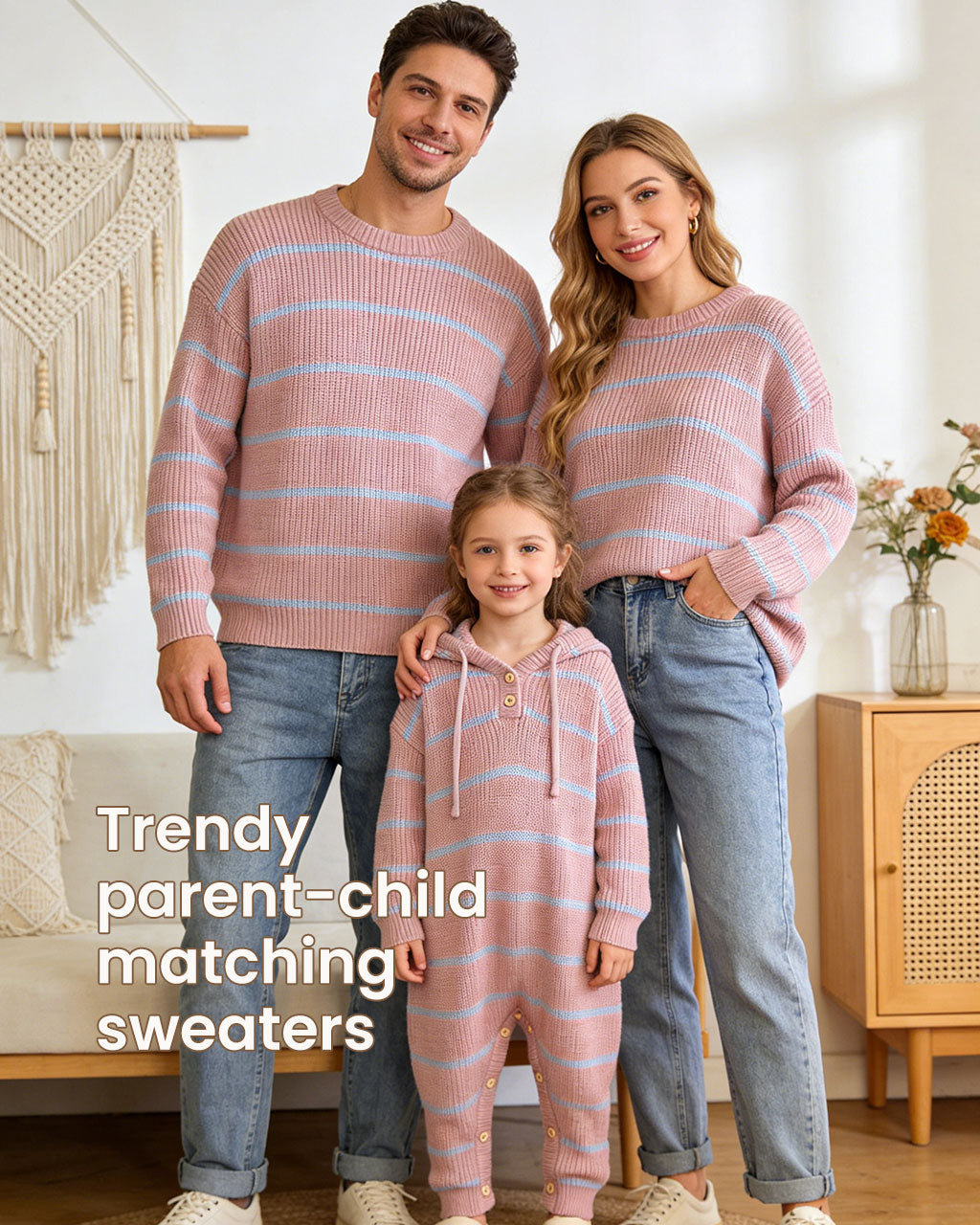 Striped Family Knit Set – Baby Hooded Romper