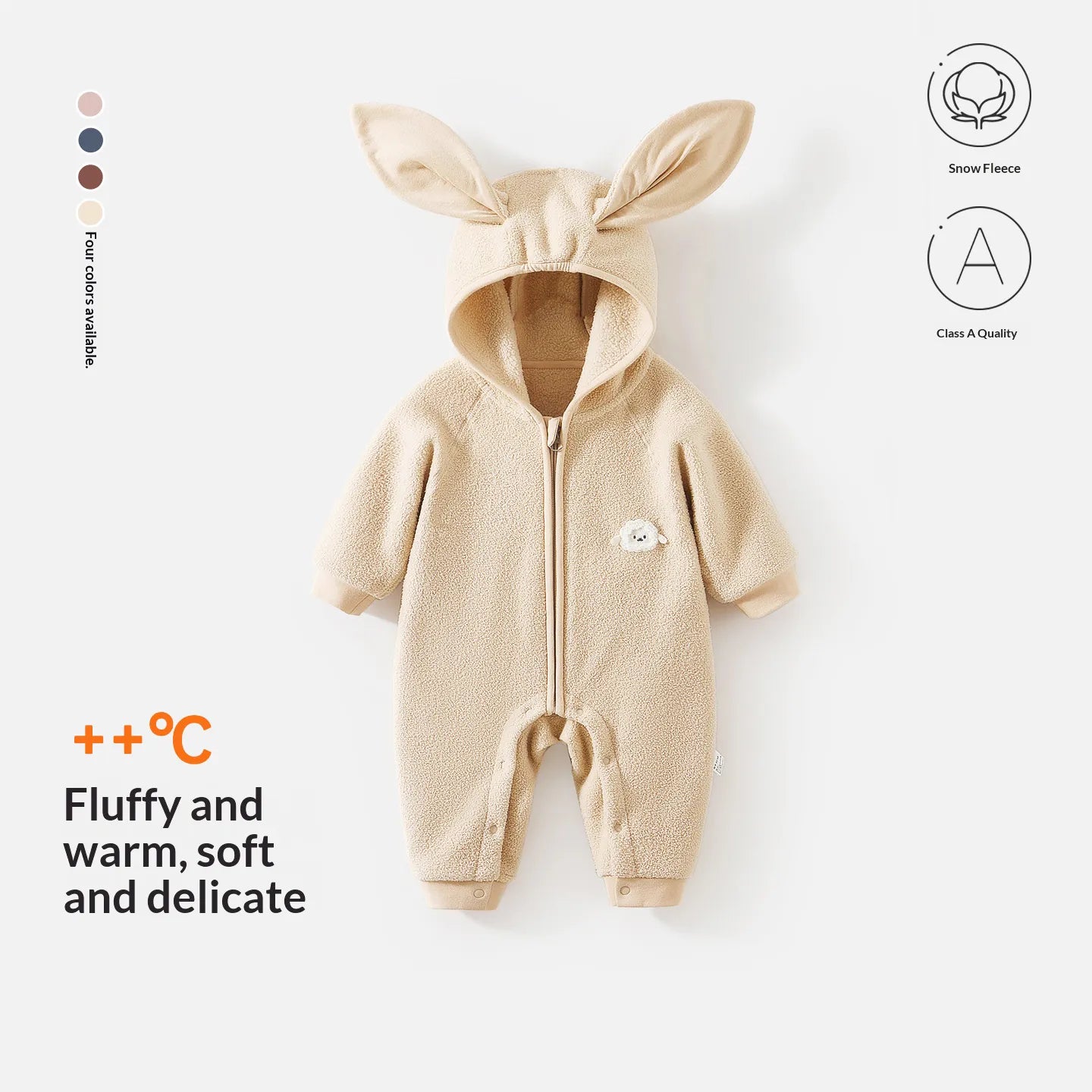 Hooded Bunny Ear Fleece Baby Romper for Fall & Winter
