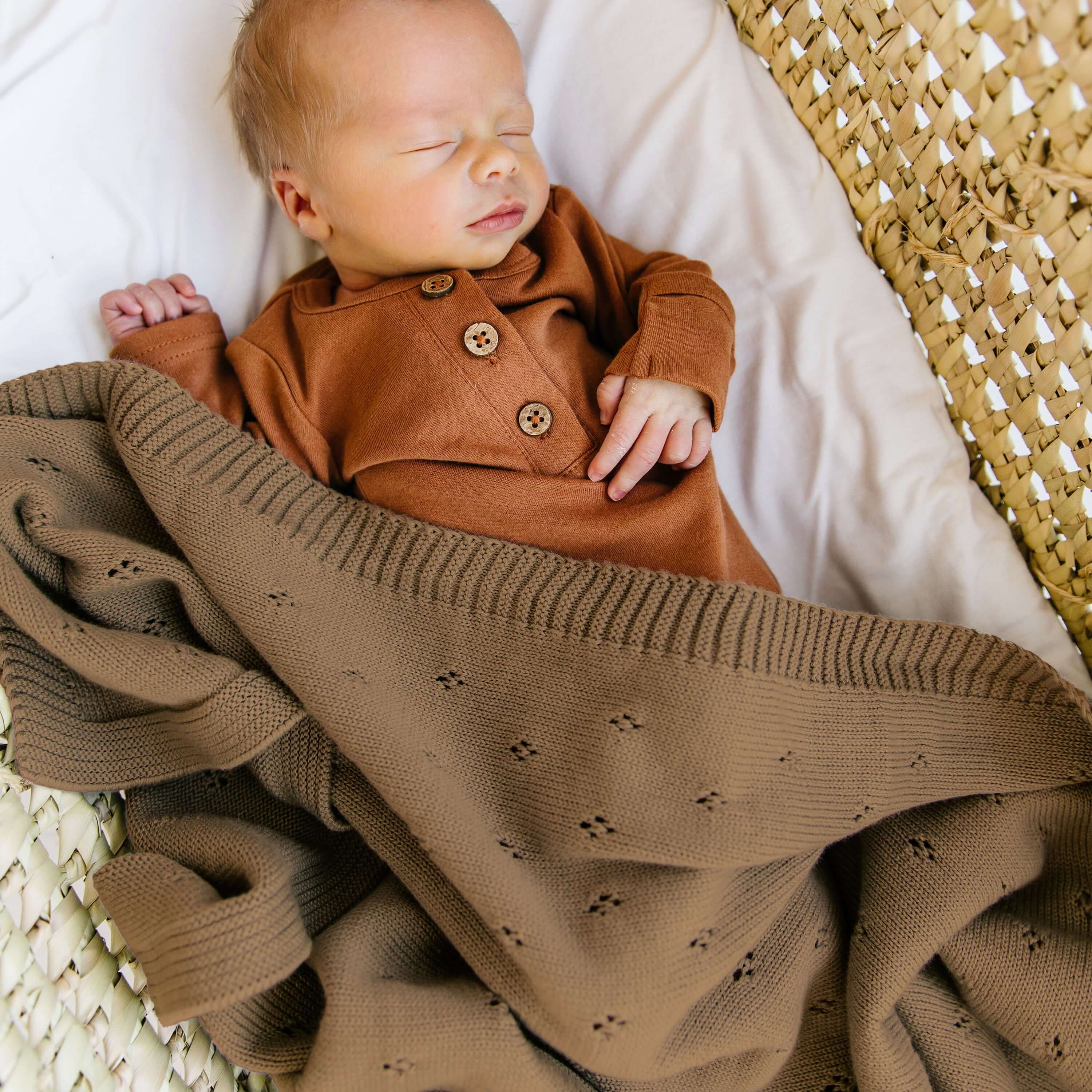 Brown | Organic Cotton Pointelle Baby Blanket
