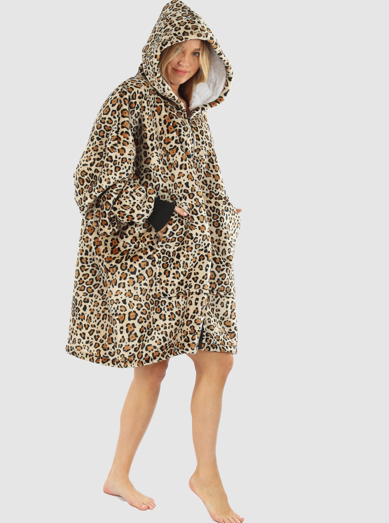 Moozie Mama Maternity & Nursing Hoodie Blanket Zip-up Leopard Print